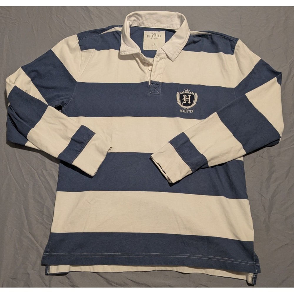 Vintage Hollister Rugby Shirt Mens Small Blue White Cotton Y2K Surf Preppy Polo